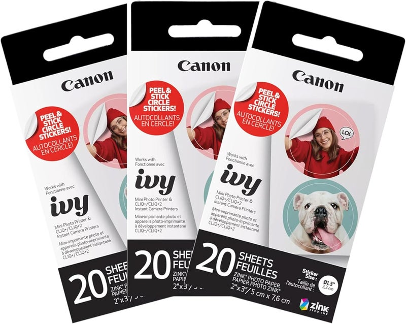 Canon ورق ملصقات دائري مقصوص مسبقًا من إيفي زينك 20 ورقة (عبوة من 3) - Image 1